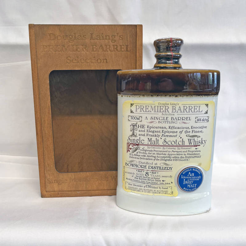 BOWMORE 8 YEAR OLD SINGLE MALT WHISKY, DOUGLAS LAING'S PREMIER BARREL DECANTER - 700ML,