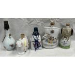 5 SUNTORY & OTHER JAPANESE PORCELAIN WHISKY DECANTERS TO INCLUDE RABBIT,