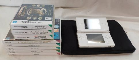 NINTENDO DS WITH VARIOUS GAMES INCLUDING PROFESSOR LAYTON AND THE CURIOUS VILLAGE,