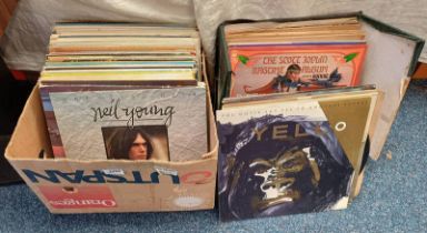 SELECTION OF VARIOUS VINYL RECORDS INCLUDING ARTISTS SUCH AS NEIL YOUNG, WINGS, BONEY M AND OTHERS.
