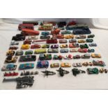 VARIOUS HEAVILY PLAYWORN DINKY, CORGI, MATCHBOX ETC MODEL VEHICLES INCLUDING ASTORS MARTIN D.B.4.