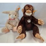 TWO STEIFF SOFT TOYS INCLUDING 040559 KOKO THE CHIMPANZEE 38 CM TOGETHER WITH 282201 MANNE THE