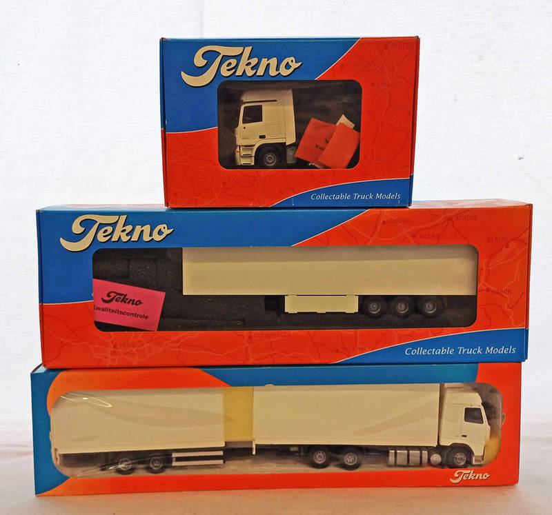 TEKNO 1:50 SCALE HGV TOGETHER WITH SEPERATE TRACTOR UNIT & TRAILER.