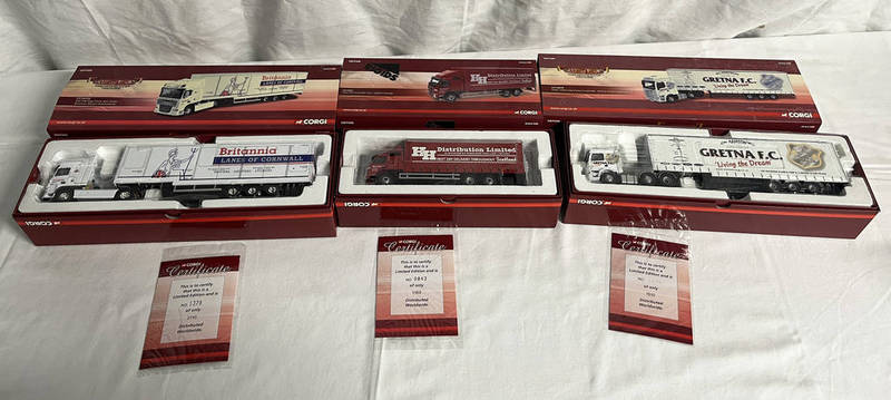 THREE CORGI 1:50 MODEL HGVS FROM THE HAULIERS OF RENOWN RANGE INCLUDING CC14103 - DAF 105 STEP