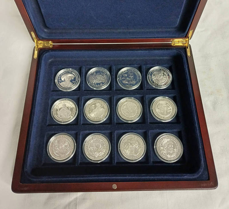 12-COIN SILVER PROOF 'GREAT BRITONS' SET, BOXED & ENCAPSULATED,