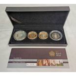 2009 UK SILVER PROOF PIEDFORT FOUR-COIN COLLECTION, INCLUDING KEW GARDENS 50P,