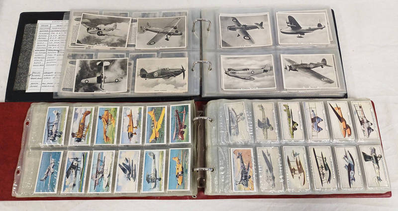 2 ALBUMS OF CIGARETTE CARDS WITH AVIATION AND MOTORING INTEREST TO INCLUDE SENIOR SERVICE FLYING