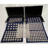 2 METAL COIN CASES OF UK COINS SHILLING TO HALFCROWN TO INCLUDE 14 X PRE-1920 HALFCROWNS (OF 52