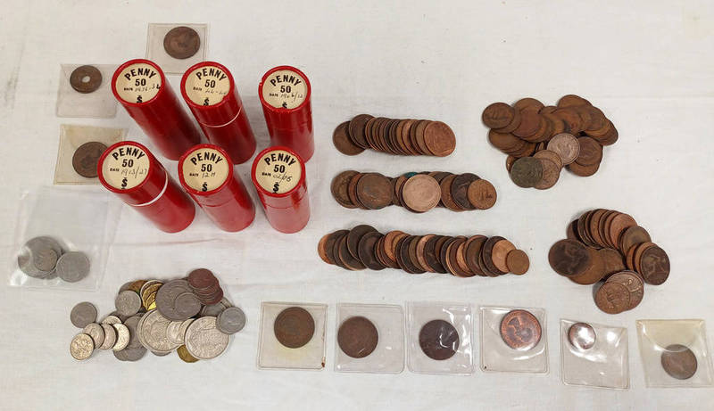 SELECTION OF VARIOUS COINAGE TO INCLUDE 6 TUBES OF PENNIES,