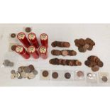 SELECTION OF VARIOUS COINAGE TO INCLUDE 6 TUBES OF PENNIES,