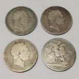 1819 & 2 X 1820 GEORGE III CROWNS & AN 1821 GEORGE IV CROWN