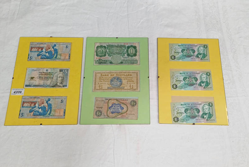 3 X HOMEMADE BANKNOTE DISPLAYS TO INCLUDE 2005 ROYAL BANK OF SCOTLAND JACK NICKLAUS £5 DISPLAY,