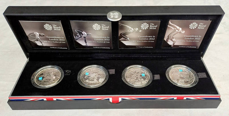 COUNTDOWN TO LONDON 2012 SILVER PIEDFORT £5 4 - COIN SET, IN CASE OF ISSUE, WITH C.O.A.