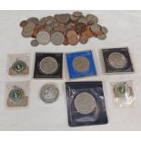 SELECTION OF VARIOUS COINS TO INCLUDE COMMEMORATIVE CROWNS, FEW SILVER THREEPENCES,