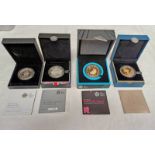 4 X ROYAL MINT UK SILVER PROOF COINS TO INCLUDE 2013 CHRISTENING OF PRINCE GEORGE, 2009 HENRY VIII,