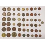 SELECTION OF VARIOUS WORLD BASE METAL COINAGE TO INCLUDE 1750 DUIT, 1839 INDIA MYSORE,