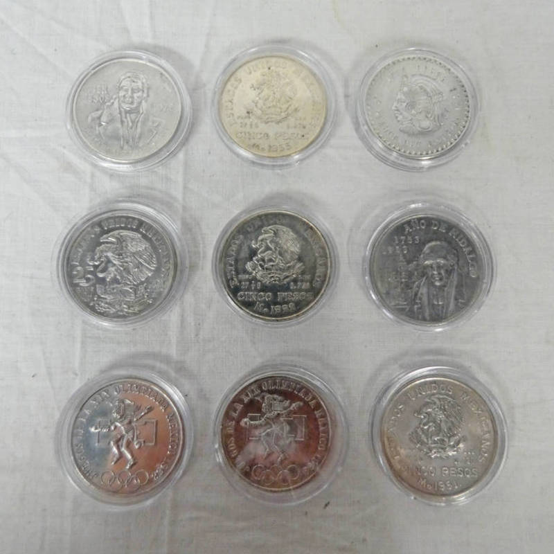 COLLECTION OF 9 MEXICAN SILVER DOLLARS TO INCLUDE 1948, 1951, 1952, 2 X 1953,