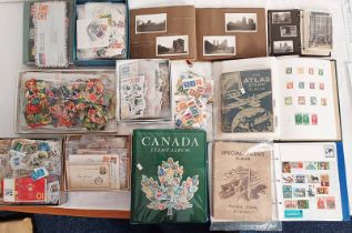 2 BOXES OF VARIOUS STAMPS AND STAMP COLLECTING EPHEMERA TO INCLUDE TINS OF LOOSE STAMPS,
