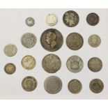 SELECTION OF VARIOUS WORLD SILVER COINAGE TO INCLUDE GEORGE IV HALFCROWN,