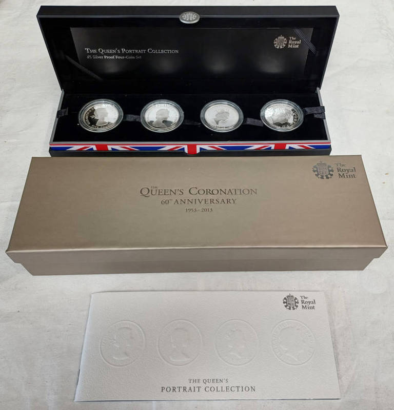 2013 THE QUEEN'S PORTRAIT COLLECTION £5 SILVER PROOF FOUR-COIN SET, IN CASE OF ISSUE, WITH C.O.A.