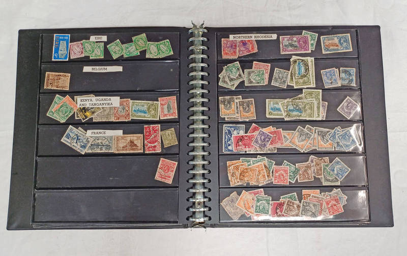 STAMP ALBUM OF VARIOUS WORLD STAMPS TO INCLUDE SOUTHERN RHODESIA, SOUTH AFRICA, HONG KONG, GB,