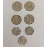 7 X HIGH GRADE BRITISH SILVER COINS TO INCLUDE 1816 GEORGE III SIXPENCE, 1836 WILLIAM IV GROAT,