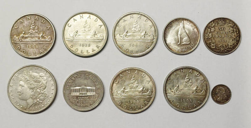SELECTION OF U.S. & CANADA COINS TO INCLUDE 1881-O MORGAN DOLLAR, 1835 U.S.