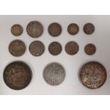 SELECTION OF VARIOUS BRITISH SILVER COINAGE TO INCLUDE 1887 & 1935 CROWNS, 1889 HALFCROWN,