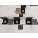 4 X ROYAL MINT UK SILVER PROOF PIEDFORT COINS TO INCLUDE 2009 HENRY VIII,