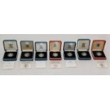 SELECTION OF 7 UK SILVER PROOF £1 COINS TO INCLUDE 1984 & 1985 PIEDFORT, 1985, 2 X 1996,