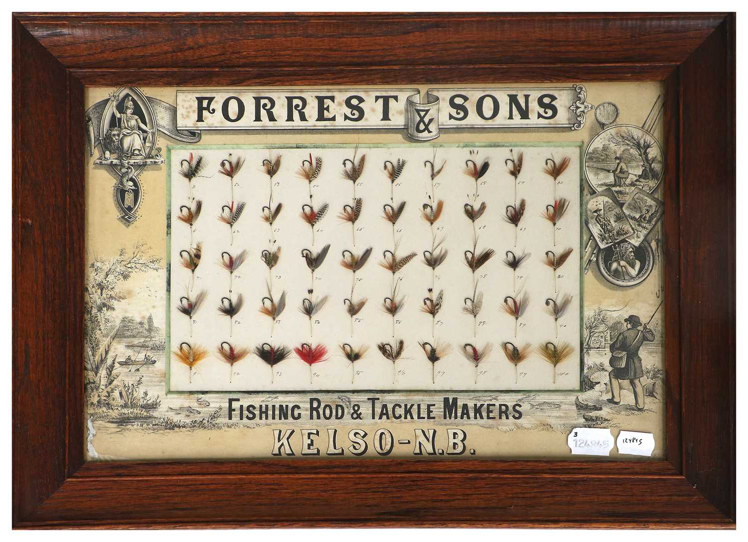 An Oak Framed Display of 50 Vintage Sea Trout / Lake / Loch Flies