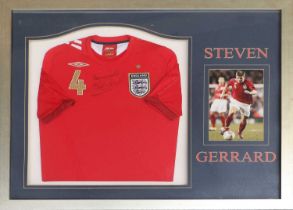 Steven Gerrard Autographed England No.4 Red Shirt