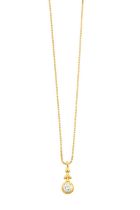 A Diamond Solitaire Pendant on Chain the round brilliant cut diamond in a yellow four claw