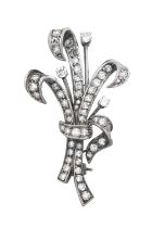 A Diamond Brooch realistically modelled as a ribbon tied spray, set throughout with eight-cut and