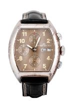 Van Der Bauwede: A Silver Automatic Day/Date Chronograph Wristwatch, signed Van Der Bauwede, Geneve,