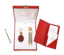 A Cased Must de Cartier Ball-Point Pen, Mechanical Pencil and Key-Ring, The Pens Each Stamped 'Must