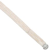 A Cultured Pearl Choker, with A Diamond Cluster Clasp five rows of 68:69:69:70:72 cultured pearls