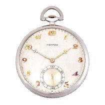 Movado: A Platinum and Diamond Set Open Faced Pocket Watch, signed Movado, circa 1935, manual