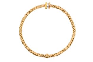 An 18 Carat Rose Gold 'Flex'it Prima' Bracelet, by Fope the articulated brick links with yellow,