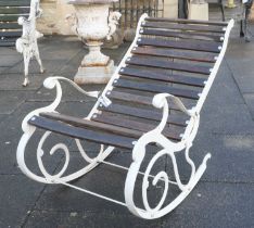 A Victorian-Style Cast Iron and Later Painted Garden Rocking Chair, early 20th century, with