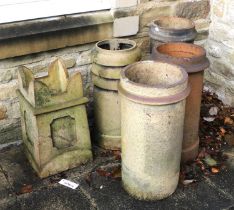 Five Assorted Chimney Pots, late 19th/early 20th century, comprising: four cylindrical examples, the