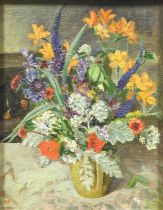 Constance Parish (Buchanan) (20th century) A still life of assorted flowers arranged on a table