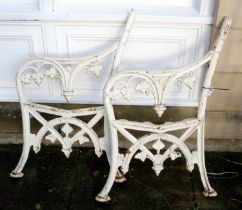 A Pair of Victorian Cast Iron Garden Bench End Supports, late 19th/early 20th century, repainted