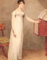Adam Buck (1759-1833) Portrait of an elegant young lady, standing, wearing an empire style dress and