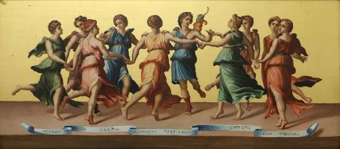 After Giulio Romano (c.1499-1546) Italian "The Dance of Apollo and The Muses" Oil on panel with
