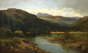 Arthur Brandish Holte (fl.1883-1894) An extensive river landscape Signed, oil on canvas, 64cm by