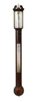 A Mahogany Bow Fronted Stick Barometer, signed J.Crawley, London, circa 1800, swan neck pediment,