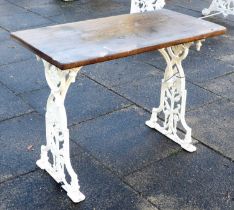 A Victorian Cast Iron and Later Painted Rectangular Garden Table, late 19th century, the scrubbed