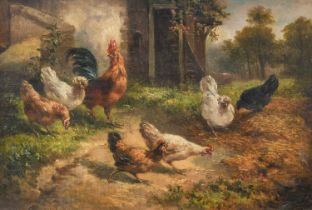 Attributed to Louis Marie Lemaire (1824-1910) French Cockerels and chickens in a farmyard Signed,