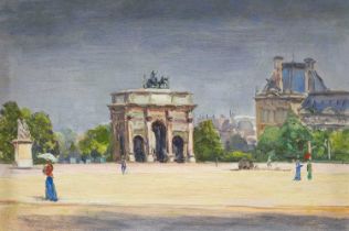 Circle of Alexander Jamieson IS, ROI (1873-1937) Scottish Figures promenading before Arc du Triomphe